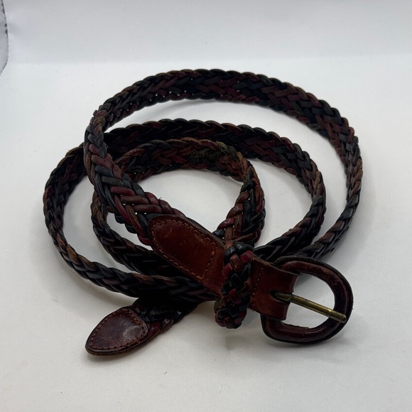 VTG Tri-color Braided Woven 100% Leather Belt SZ 44 XL 90s thin belt versatile main image 9